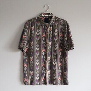 Tommy Bahama Mens Silk Lrg Island Zone Geometric Aloha Button Down Collared Top